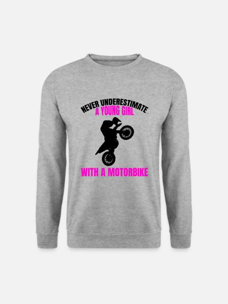 Motorrad Frauen Moped Mädchen Mofa Geschenk Bike - Unisex Pullover - Weißgrau meliert