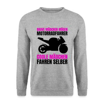 Motorrad Frauen Geschenk Bike Mädchen Mofa Moped - Unisex Pullover - Weißgrau meliert - Vorne - Alina (178cm) & Michal (187cm)