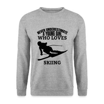 Ski Skiing Saying Ski girl skier - Unisex Sweatshirt - salt & pepper - Front - Alina (178cm) & Michal (187cm)