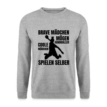 Handball Mädchen Frauenhandball Handballerin Damen - Unisex Pullover - Weißgrau meliert - Vorne - Alina (178cm) & Michal (187cm)