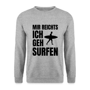 Surfer lustig Spruch Surfbrett surfen Wellenreiten - Unisex Pullover - Weißgrau meliert - Vorne - Alina (178cm) & Michal (187cm)