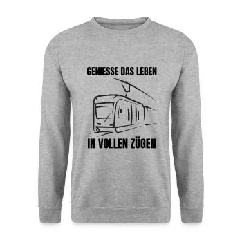 Dampflok Zugführer Spruch Zug Schaffner Lokführer - Unisex Pullover - Weißgrau meliert - Vorne - Alina (178cm) & Michal (187cm)