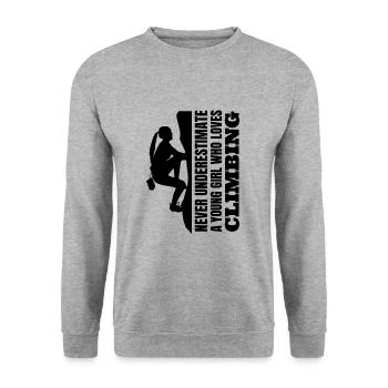 Mountaineering Girls Climbing Ladies Bouldering Woman - Unisex Sweatshirt - salt & pepper - Front - Alina (178cm) & Michal (187cm)