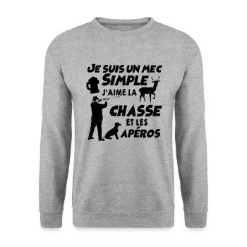 Chasse et apéro Le Plaisir Du Chasseur Sympa - Sweat-shirt Unisexe - gris chiné - Devant - Alina (178cm) & Michal (187cm)