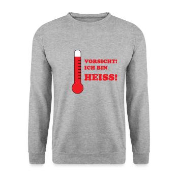 Vorsicht! Ich bin Heiss! - Unisex Pullover - Weißgrau meliert - Vorne - Alina (178cm) & Michal (187cm)