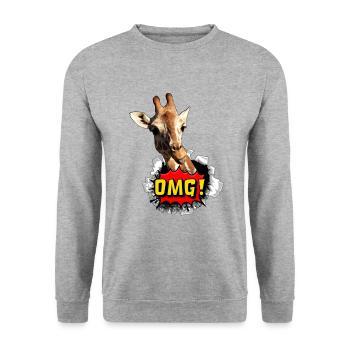 Lustige Giraffe OMG - Unisex Pullover - Weißgrau meliert - Vorne - Alina (178cm) & Michal (187cm)