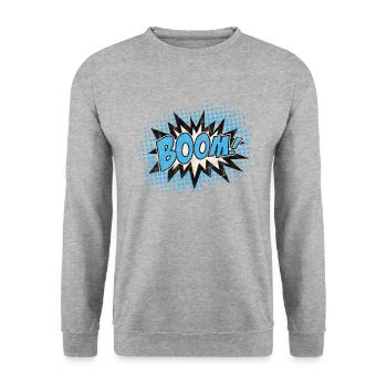 Vintage Comic Boom Explosion - Unisex Pullover - Weißgrau meliert - Vorne - Alina (178cm) & Michal (187cm)