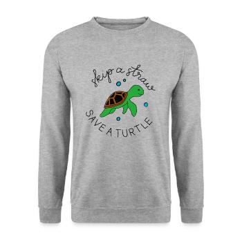 SAUTER UNE PAILLE SAUVER UNE TORTUE - Sweat-shirt Unisexe - gris chiné - Devant - Alina (178cm) & Michal (187cm)
