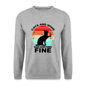 Cats And Wine Make Everything Fine - Unisex Sweatshirt - salt & pepper - Front - Alina (178cm) & Michal (187cm)