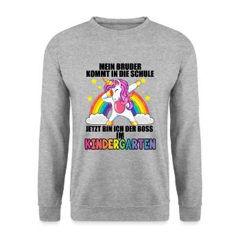 Mein Bruder Kommt In Die Schule Kindergarten Boss - Unisex Pullover - Weißgrau meliert - Vorne - Alina (178cm) & Michal (187cm)