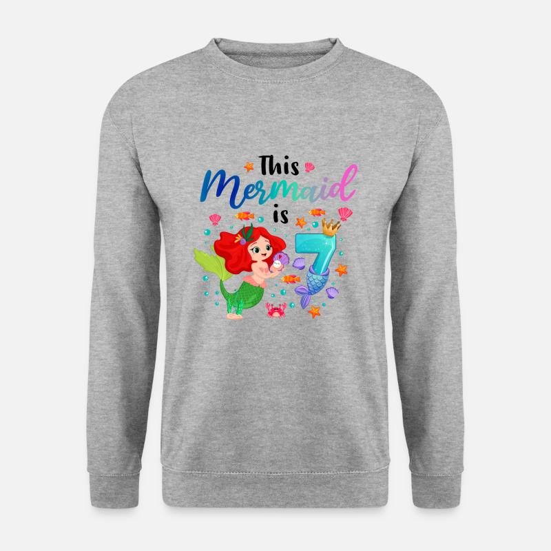 This Mermaid is 7 Mädchen Gebutrstag Meerjungfrau - Unisex Pullover - Weißgrau meliert