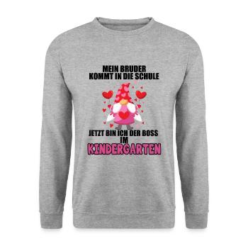 Mein Bruder Kommt In Die Schule Jetzt Bin Ich Bos - Unisex Pullover - Weißgrau meliert - Vorne - Alina (178cm) & Michal (187cm)