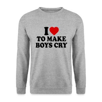 I love to make boys cry - Unisex Pullover - Weißgrau meliert - Vorne - Alina (178cm) & Michal (187cm)