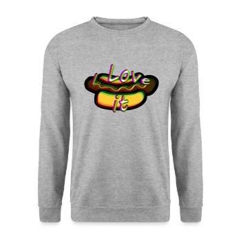 I love Bratwurst - I love Sausage - I love Hot Dog - Unisex Pullover - Weißgrau meliert - Vorne - Alina (178cm) & Michal (187cm)
