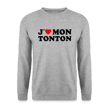 J'aime Mon Tonton Cadeau Oncle Coeur Rouge - Sweat-shirt Unisexe - gris chiné - Devant - Alina (178cm) & Michal (187cm)
