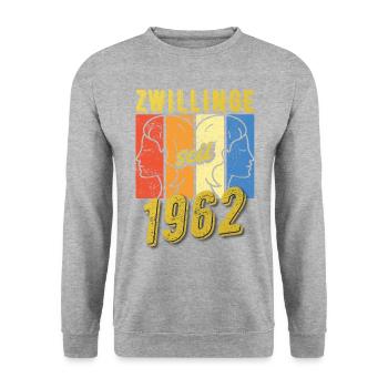 Zwillinge Sternzeichen 1962 Geschenk - Unisex Pullover - Weißgrau meliert - Vorne - Alina (178cm) & Michal (187cm)