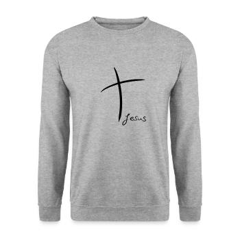 Jésus avec la Croix - Sweat-shirt Unisexe - gris chiné - Devant - Alina (178cm) & Michal (187cm)