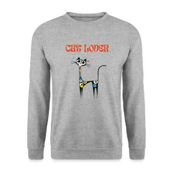 Cat Lover Cat Miró Art Paint Cat Lady Funny - Unisex Sweatshirt - salt & pepper - Front - Alina (178cm) & Michal (187cm)