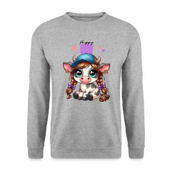 Vache Veau Mignon Casquette De Basket-ball Glitter Anime - Sweat-shirt Unisexe - gris chiné - Devant - Alina (178cm) & Michal (187cm)