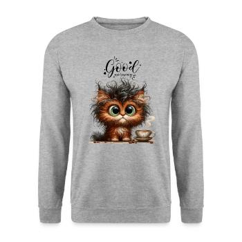 Chat Café Chaton Bureau Bonjour Collègue - Sweat-shirt Unisexe - gris chiné - Devant - Alina (178cm) & Michal (187cm)