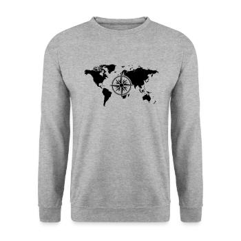 Welt Kompass - Unisex Pullover - Weißgrau meliert - Vorne - Alina (178cm) & Michal (187cm)