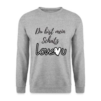 Du bist mein Schatz Ich liebe dich - Unisex Pullover - Weißgrau meliert - Vorne - Alina (178cm) & Michal (187cm)