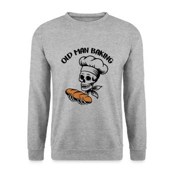 Lustiger Bäcker Skull mit Brot. Alter Mann backt - Unisex Pullover - Weißgrau meliert - Vorne - Alina (178cm) & Michal (187cm)