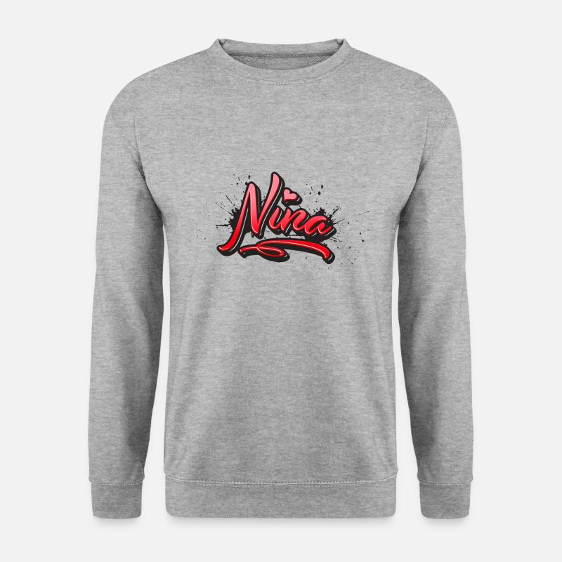 Nina Vorname Name red heart Graffiti Splash - Unisex Pullover - Weißgrau meliert