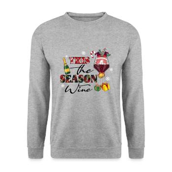 Noël, vin Noël, vin rouge vin drôle vin vin - Sweat-shirt Unisexe - gris chiné - Devant - Alina (178cm) & Michal (187cm)