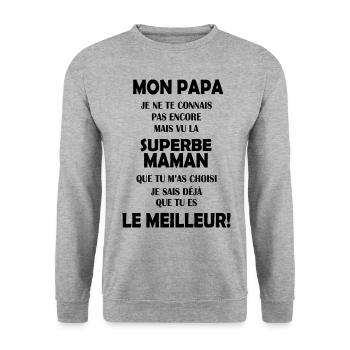 Annonce grossesse Cadeau Futur Papa Future Maman - Sweat-shirt Unisexe - gris chiné - Devant - Alina (178cm) & Michal (187cm)
