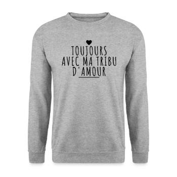 Toujours avec ma tribu d'amour. cœur - Sweat-shirt Unisexe - gris chiné - Devant - Alina (178cm) & Michal (187cm)