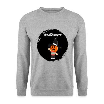 Helloween Kürbis Kind - Unisex Pullover - Weißgrau meliert - Vorne - Alina (178cm) & Michal (187cm)
