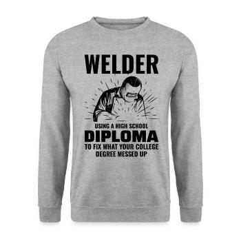 Welding Welder Metal Construction Ironworker - Unisex Sweatshirt - salt & pepper - Front - Alina (178cm) & Michal (187cm)