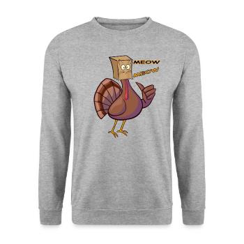 Thanksgiving Funny Turkey Fake Cat Retro Miau - Unisex Pullover - Weißgrau meliert - Vorne - Alina (178cm) & Michal (187cm)
