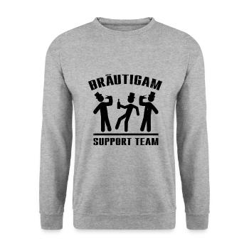 Junggeselle Bräutigam Support Team Lustiger Spruch - Unisex Pullover - Weißgrau meliert - Vorne - Alina (178cm) & Michal (187cm)