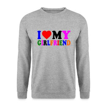 I love my girlfriend - Unisex Pullover - Weißgrau meliert - Vorne - Alina (178cm) & Michal (187cm)