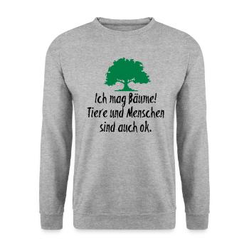 Ich mag Bäume I Lustige Coole Sprüche I Natur Wald - Unisex Pullover - Weißgrau meliert - Vorne - Alina (178cm) & Michal (187cm)