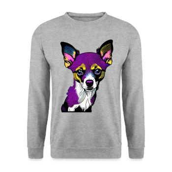 Glücklicher Hund. Glückliche Hunde. Chihuahua! - Unisex Pullover - Weißgrau meliert - Vorne - Alina (178cm) & Michal (187cm)