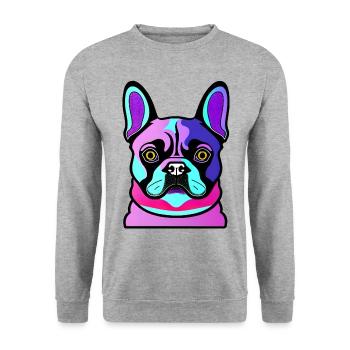 Glücklicher Hund. Glückliche Hunde. Französische Bulldogge - Unisex Pullover - Weißgrau meliert - Vorne - Alina (178cm) & Michal (187cm)