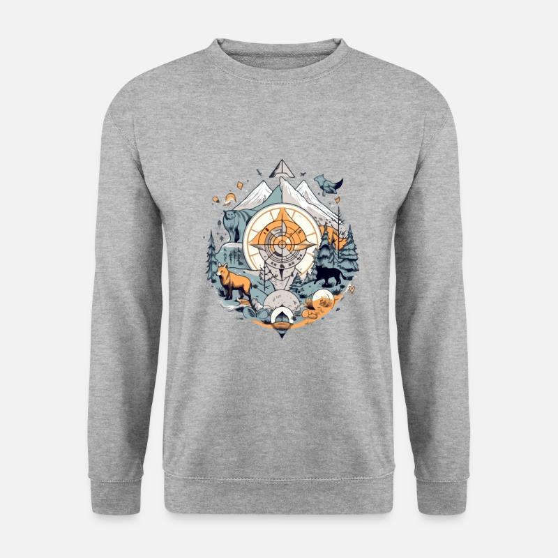 Kompass und Natur - Unisex Pullover - Weißgrau meliert