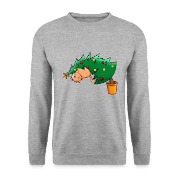 Noël drôle chat arbre de Noël chat moche - Sweat-shirt Unisexe - gris chiné - Devant - Alina (178cm) & Michal (187cm)