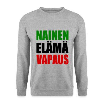 FRAU LEBEN FREIHEIT - Unisex Pullover - Weißgrau meliert - Vorne - Alina (178cm) & Michal (187cm)