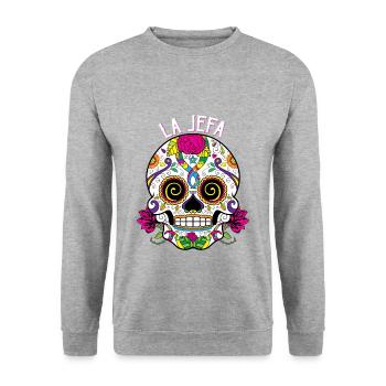 Sugar Skull La Jefa The Boss Dia De Los Muertos Ci - Unisex Sweatshirt - salt & pepper - Front - Alina (178cm) & Michal (187cm)