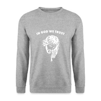 In God We Trust Artistic Design Jesus Face For Chr - Unisex Pullover - Weißgrau meliert - Vorne - Alina (178cm) & Michal (187cm)