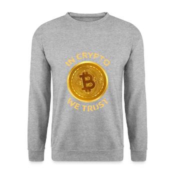 In Crypto We Trust Large Bitcoin Coin Design Tradi - Unisex Sweatshirt - salt & pepper - Front - Alina (178cm) & Michal (187cm)