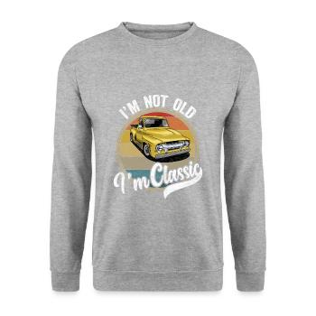 Ich bin nicht alt Ich bin klassisch - Lustige Designs für Senioren - Unisex Pullover - Weißgrau meliert - Vorne - Alina (178cm) & Michal (187cm)
