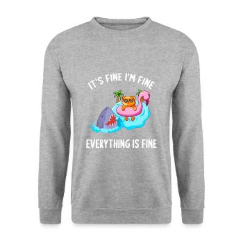 It's Fine I'm Fine Everything Is Fine Cat Flamingo - Unisex Sweatshirt - salt & pepper - Front - Alina (178cm) & Michal (187cm)