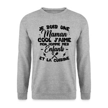 Une maman cool j'aime mon homme et la cuisine - Sweat-shirt Unisexe - gris chiné - Devant - Alina (178cm) & Michal (187cm)