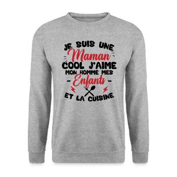 Une maman cool j'aime mon homme et la cuisine - Sweat-shirt Unisexe - gris chiné - Devant - Alina (178cm) & Michal (187cm)