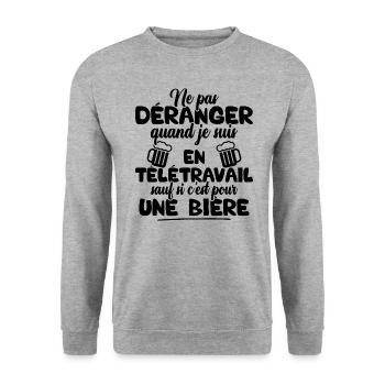 Ne pas déranger quand je suis en télétravail - Sweat-shirt Unisexe - gris chiné - Devant - Alina (178cm) & Michal (187cm)